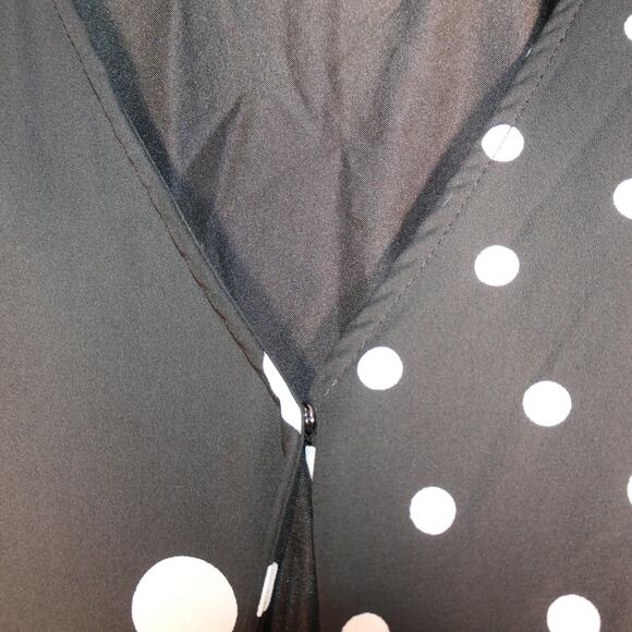 Worthington Faux Wrap Midi Dress Womens XL Black White Polka Dot V Neck High Low - Picture 7 of 16